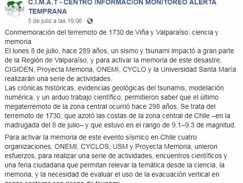 CIMAT Noticias: Conmemoración del terremoto de 1730 de Viña y Valparaíso: ciencia y memoria