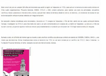 Noticias CYCLO: Conmemoración terremoto 1730