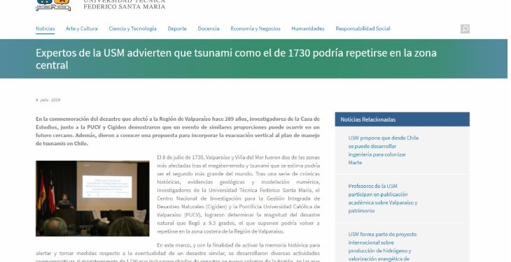 USM Noticias: Expertos de la USM advierten que tsunami como el de 1730 podría repetirse en la zona central