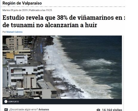 Bio Bio Chile: Estudio revela que 38% de viñamarinos en zona de riesgo de tsunami no alcanzarían a huir