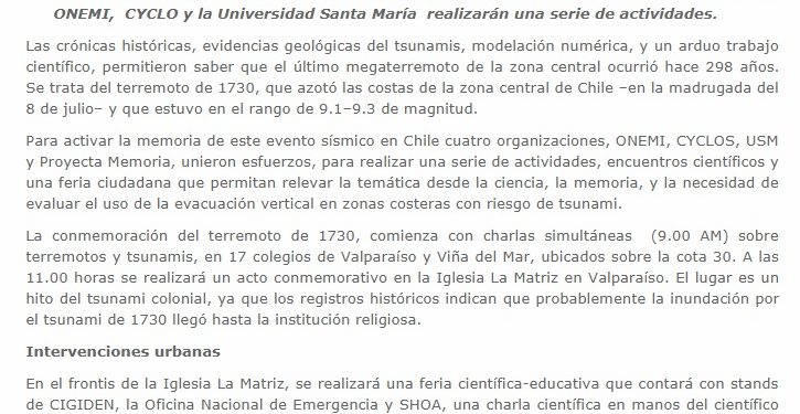 Noticias Onemi: Conmemoración del terremoto de 1730 de Viña y Valparaíso: ciencia y memoria