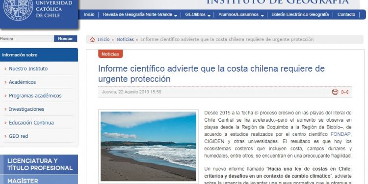 Prensa UC: Costa chilena requiere urgente protección