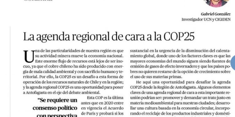 Mercurio Antofagasta: La agenda regional de cara a la COP 25
