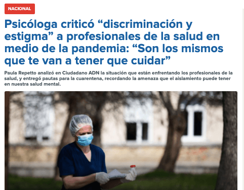 ADN Radio – Psicóloga criticó “discriminación y estigma” a profesionales de la salud en medio de la pandemia: “Son los mismos que te van a tener que cuidar”