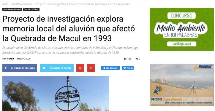 Codex Verde: Proyecto de investigación explora memoria local del aluvión que afectó la Quebrada de Macul en 1993