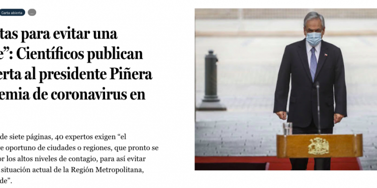 La Tercera: “Propuestas para evitar una catástrofe”: Científicos publican carta abierta al presidente Piñera por pandemia de coronavirus en Chile