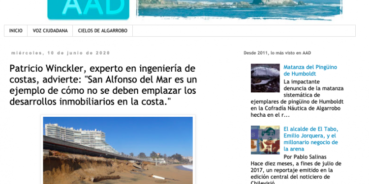 Algarrobo al Día – Patricio Winckler, experto en ingeniería de costas, advierte: «San Alfonso del Mar es un ejemplo de cómo no se deben emplazar los desarrollos inmobiliarios en la costa.»