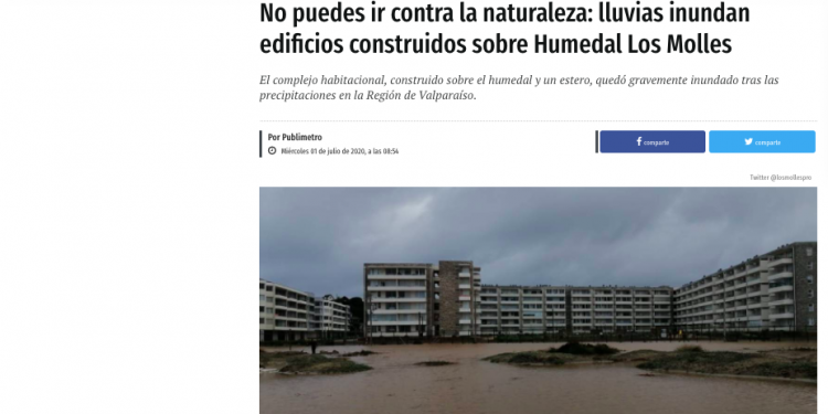 Publimetro: No puedes ir contra la naturaleza: lluvias inundan edificios construidos sobre Humedal Los Molles