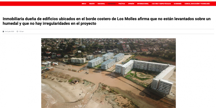g5noticias.cl:Inmobiliaria dueña de edificios ubicados en el borde costero de Los Molles afirma que no están levantados sobre un humedal y que no hay irregularidades en el proyecto