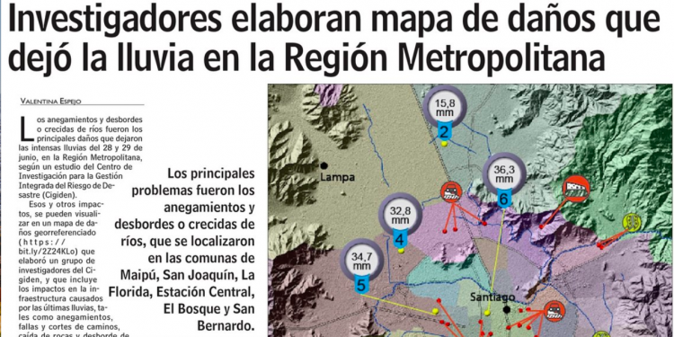 LUN: Investigadores elaboran mapa de daños que dejó la lluvia en la Región Metropolitana