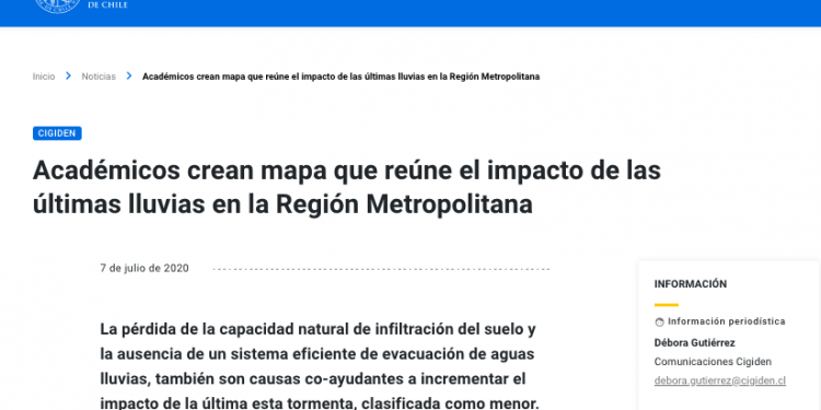 UC.cl: Académicos crean mapa que reúne el impacto de las últimas lluvias en la Región Metropolitana