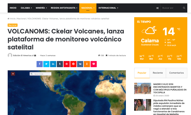 El América.cl – VOLCANOMS: Ckelar Volcanes, lanza plataforma de monitoreo volcánico satelital