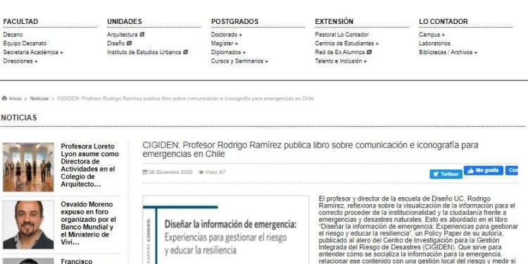Fadeu.uc.cl – CIGIDEN: Profesor Rodrigo Ramírez publica libro sobre comunicación e iconografía para emergencias en Chile.