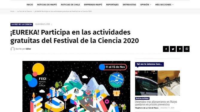 La Voz de Maipú.cl: ¡EUREKA! Participa en las actividades gratuitas del Festival de la Ciencia 2020.