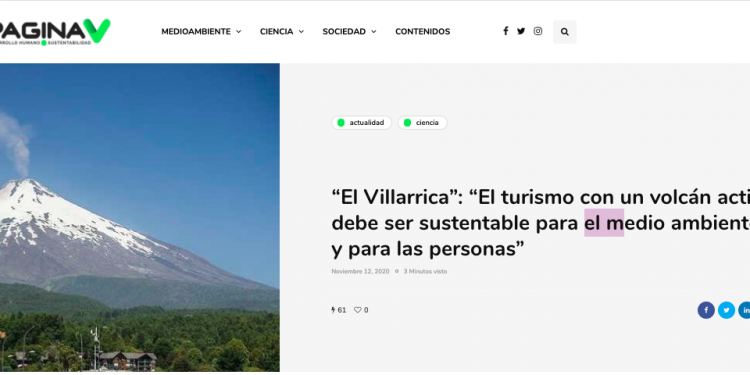 PáginaV.cl – “El Villarrica”: “El turismo con un volcán activo debe ser sustentable para el medio ambiente y para las personas”.