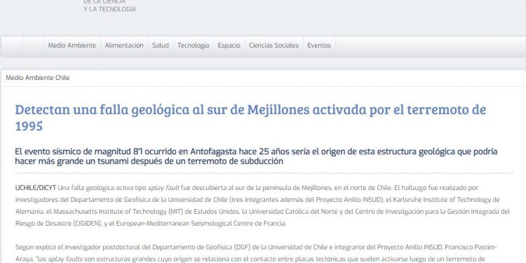 Dicyt.cl: Detectan una falla geológica al sur de Mejillones activada por el terremoto de 1995