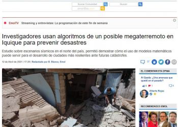 EMOL: Investigadores usan algoritmos de un posible megaterremoto en Iquique para prevenir desastres.
