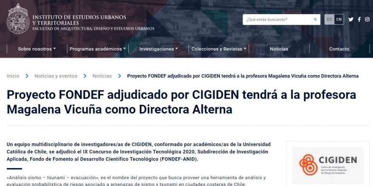 Estudiosurbanos.uc.cl: Proyecto FONDEF adjudicado por CIGIDEN tendrá a la profesora Magalena Vicuña como Directora Alterna.