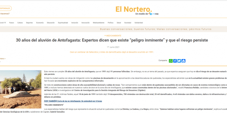 ElNortero.cl: 30 años del aluvión de Antofagasta: Expertos dicen que existe “peligro inminente” y que el riesgo persiste