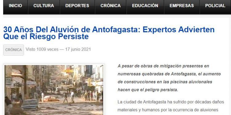 Region2.cl – 30 Años Del Aluvión de Antofagasta: Expertos advierten que el riesgo persiste.