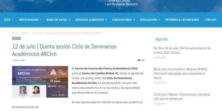 CR2.cl: 12 de julio | Quinta sesión Ciclo de Seminarios Académicos ARClim.