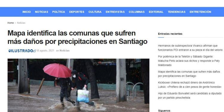 El Ilustrado.cl: Mapa identifica las comunas que sufren más daños por precipitaciones en Santiago.