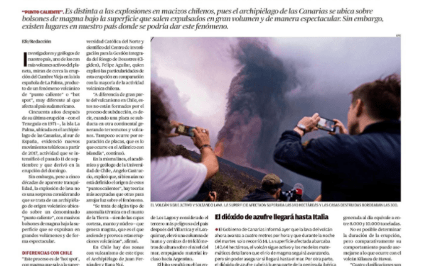 Diario Austral de Valdivia- Vulcanismo de «Hot spot»: Los expertos chilenos analizan erupción en La Palma