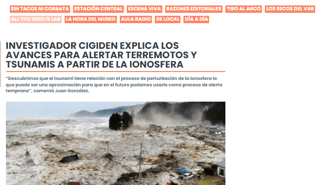 Radio Usach.cl: Investigador CIGIDEN explica los avances para alertar terremotos y tsunamis a partir de la ionósfera