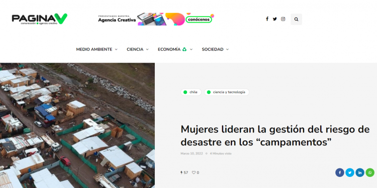 Página V – Mujeres lideran la gestión del riesgo de desastre en los “campamentos”