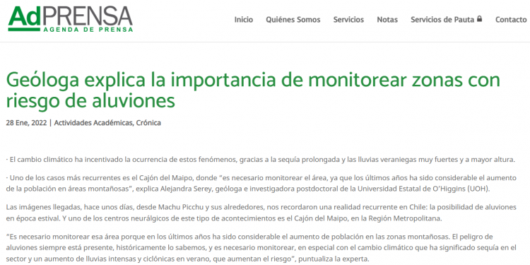 ADPrensa.cl Geóloga explica la importancia de monitorear zonas con riesgo de aluviones