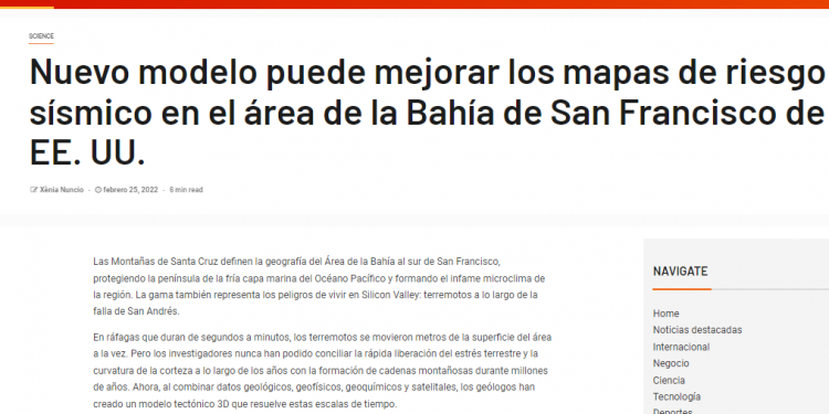 El Demócrata.cl: Nuevo modelo puede mejorar los mapas de riesgo sísmico en el área de la Bahía de San Francisco de EE. UU.