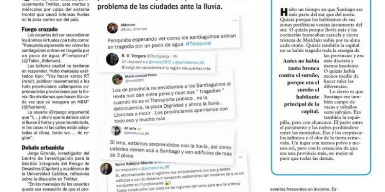 LUN: La lluvia provocó un temporal de pesadeces entre santiaguinos y sureños