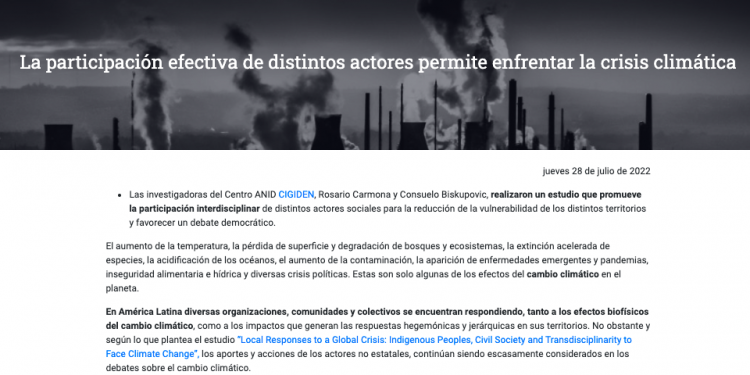 ANID.cl: «La participación efectiva de distintos actores permite enfrentar la crisis climática»