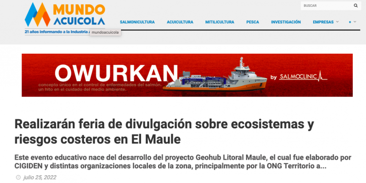 Mundo Acuícola: Realizarán feria de divulgación sobre ecosistemas y riesgos costeros en El Maule