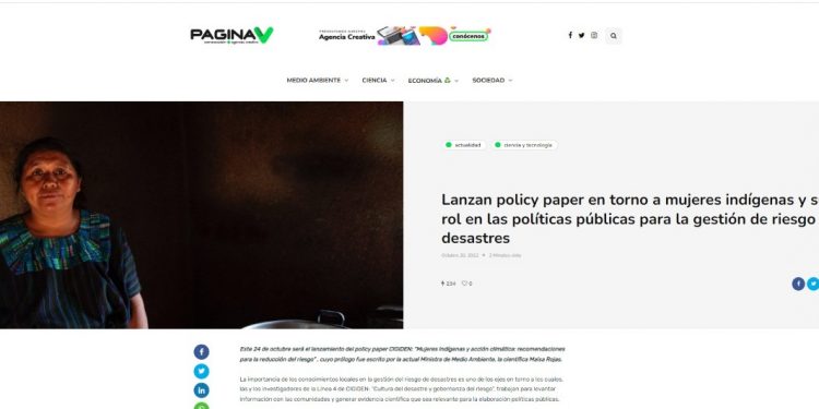 PaginaV.cl | Lanzan policy paper en torno a mujeres indígenas y su rol en las políticas públicas para la gestión de riesgo de desastres
