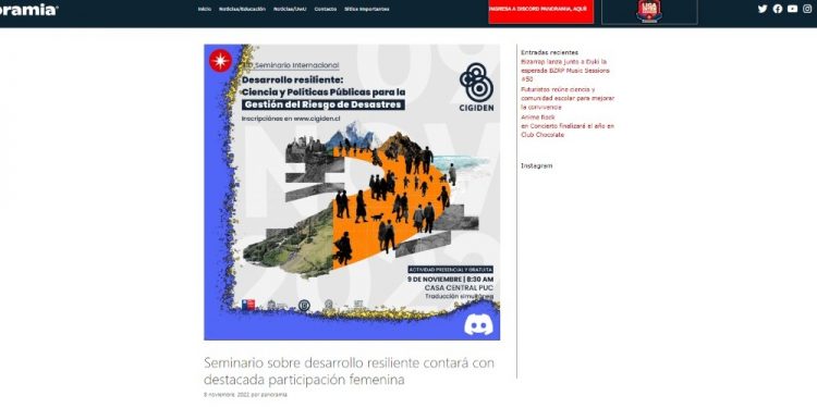 Panoramia.cl | Seminario sobre desarrollo resiliente contará con destacada participación femenina