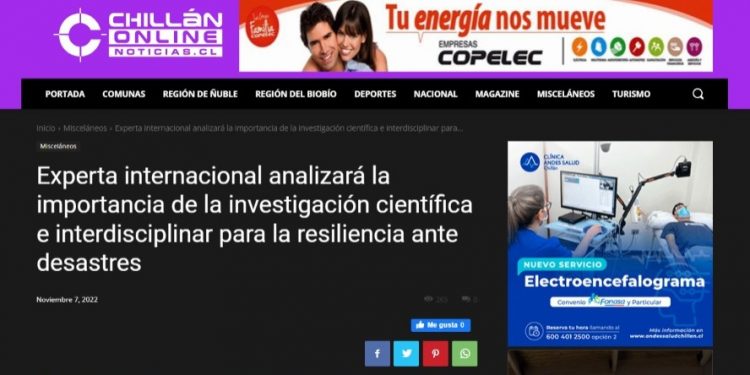 Chillanonline.cl | Experta internacional analizará la importancia de la investigación científica e interdisciplinar para la resiliencia ante desastres
