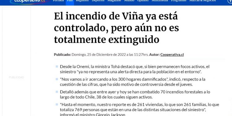Cooperativa | El incendio de Viña ya está controlado, pero aún no es totalmente extinguido