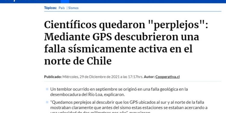 Cooperativa | Científicos quedaron «perplejos»: Mediante GPS descubrieron una falla sísmicamente activa en el norte de Chile
