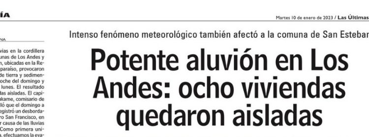 LUN | Potente aluvión en Los Andes: ocho viviendas quedaron aisladas