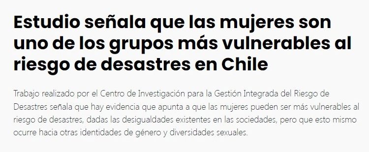 El Ciudadano | Estudio señala que las mujeres son uno de los grupos más vulnerables al riesgo de desastres en Chile