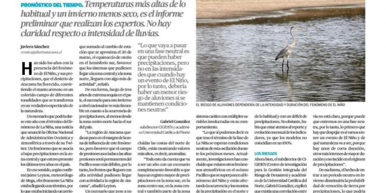 Diario de Atacama | Prevén un invierno menos frío y la probable aparición de «El Niño»