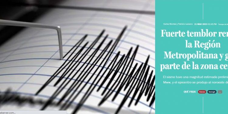 La Tercera | Fuerte temblor remece la Región Metropolitana y gran parte de la zona central