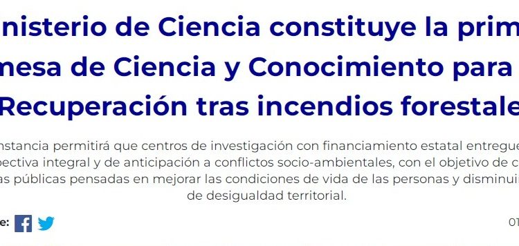 MinCiencia | Ministerio de Ciencia constituye la primera mesa de Ciencia y Conocimiento para la Recuperación tras incendios forestales