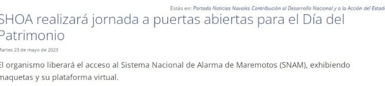 Armada | SHOA realizará jornada a puertas abiertas para el Día del Patrimonio