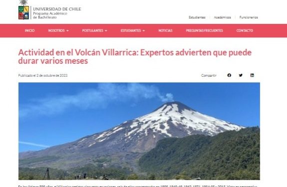 Bachillerato U de Chile | Actividad en el Volcán Villarrica: Expertos advierten que puede durar varios meses