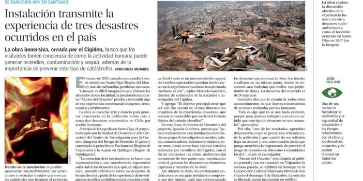 El Mercurio | Instalación transmite la experiencia de tres desastres ocurridos en el país