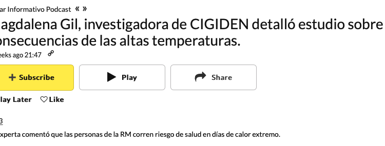 Player FM | Magdalena Gil, investigadora de CIGIDEN detalló estudio sobre consecuencias de las altas temperaturas.