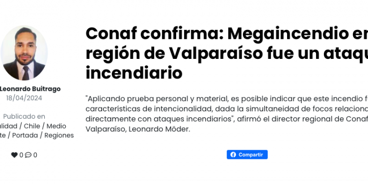 El Ciudadano | Conaf confirma: Megaincendio en la región de Valparaíso fue un ataque incendiario