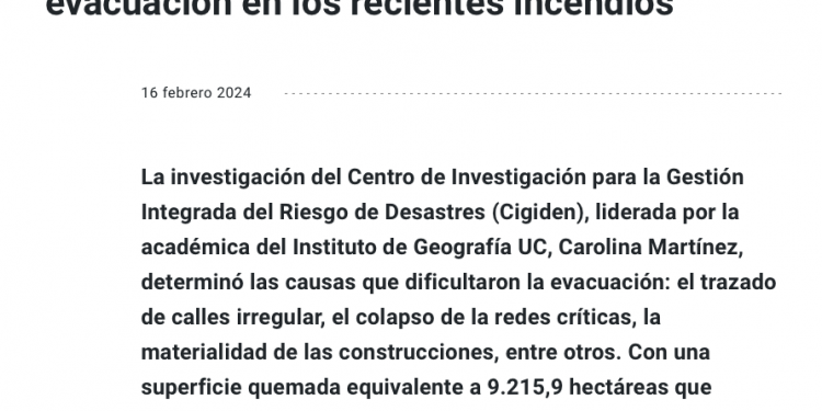 UC | Estudio UC advierte causas que dificultaron la evacuación en los recientes incendios